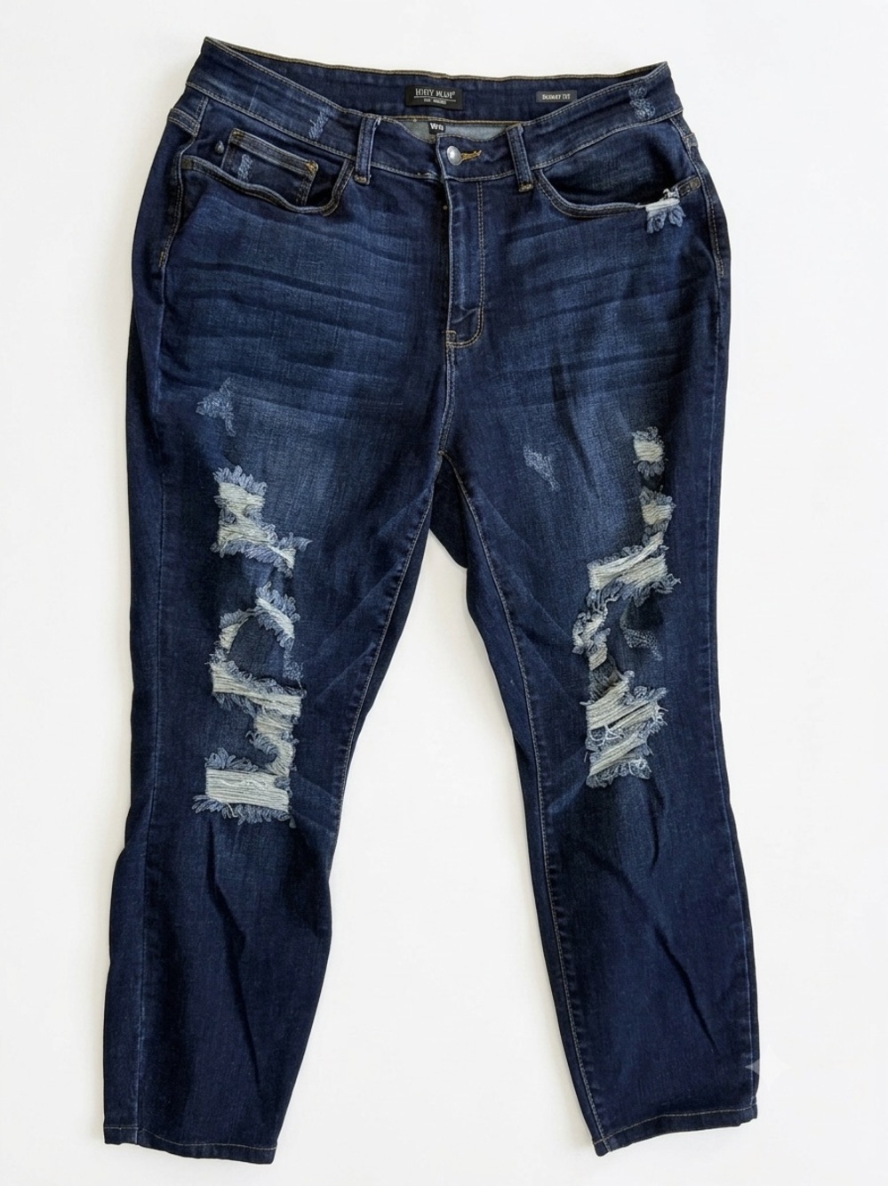 Judy Blue Heavy Distressed Shredded Skinny Jeans Dark Wash 18W